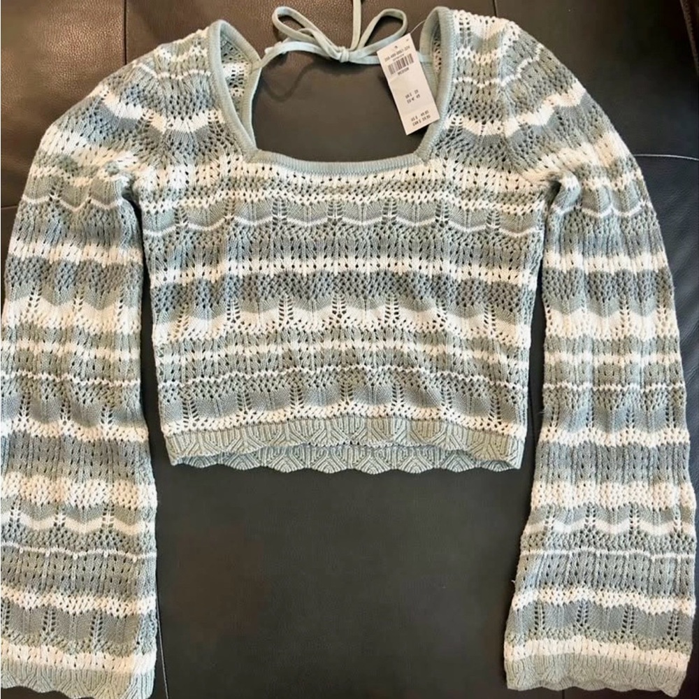 Hollister Green and White Knit Crop Top